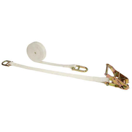 US CARGO CONTROL 1" x 16' White Tent Ratchet Strap w/ Double D-Rings 2616DDR-WHT